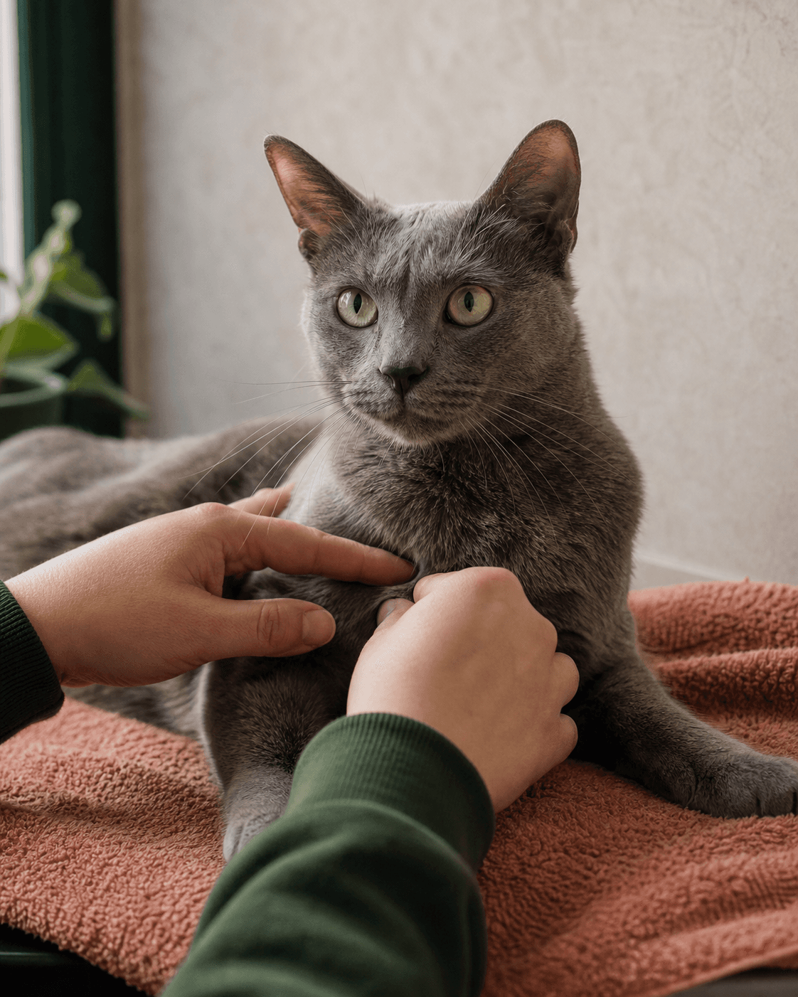Un operatore controlla con delicatezza un gatto durante la routine di cura